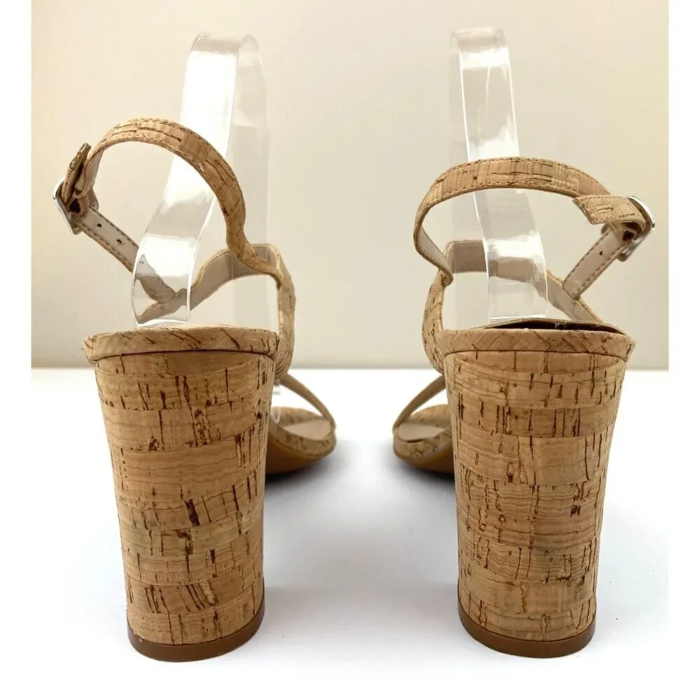 BP Cork Block Heeled Open Toe Strappy Slingback Sandals Size 9